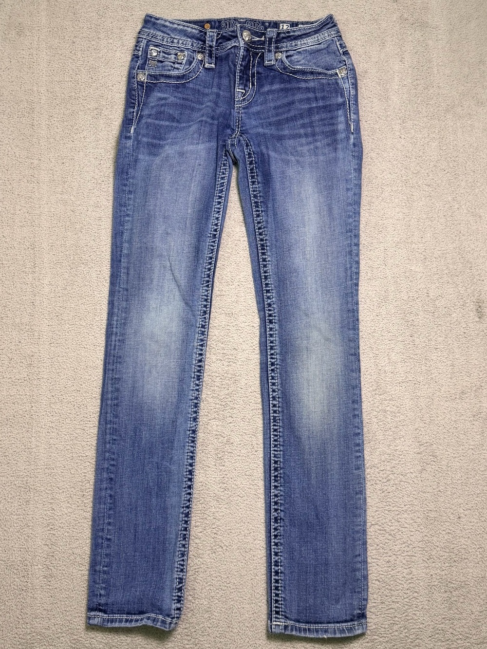 Miss Me Girls Skinny Jeans Size 12 Youth Flap Pocket Rhinestone Distressed Bling